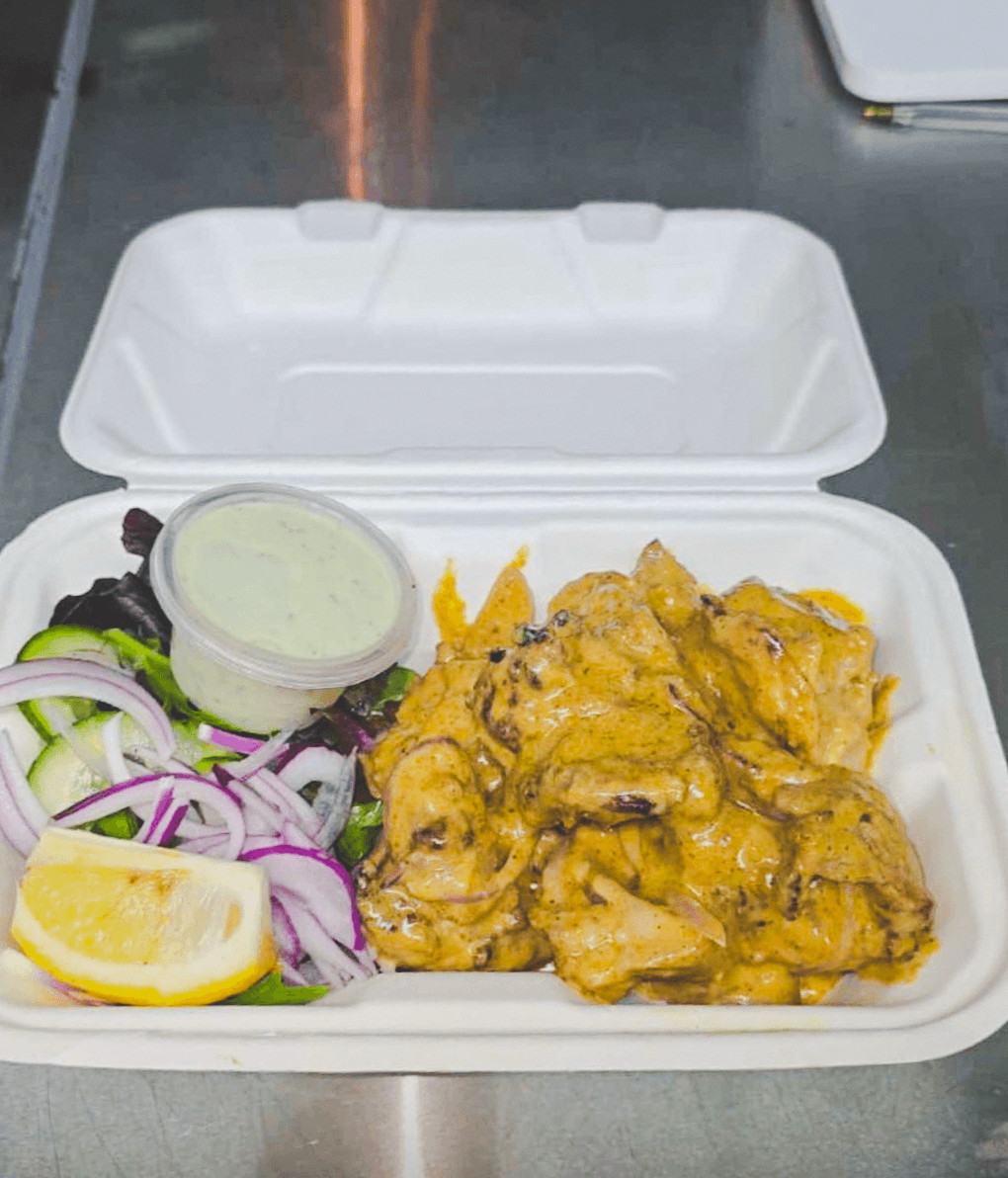 Creamy Malai Chicken Tikka with salad and mint sauce from Punjabi Bytes