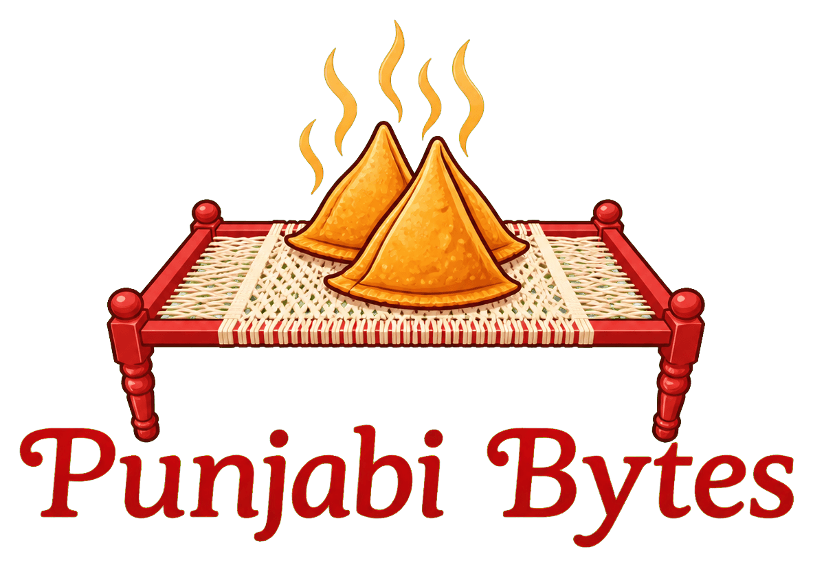 Punjabi Bytes: samosas served on a traditional Punjabi manja