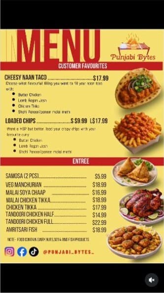 Punjabi Bytes Instagram reel showing the trailer menu
