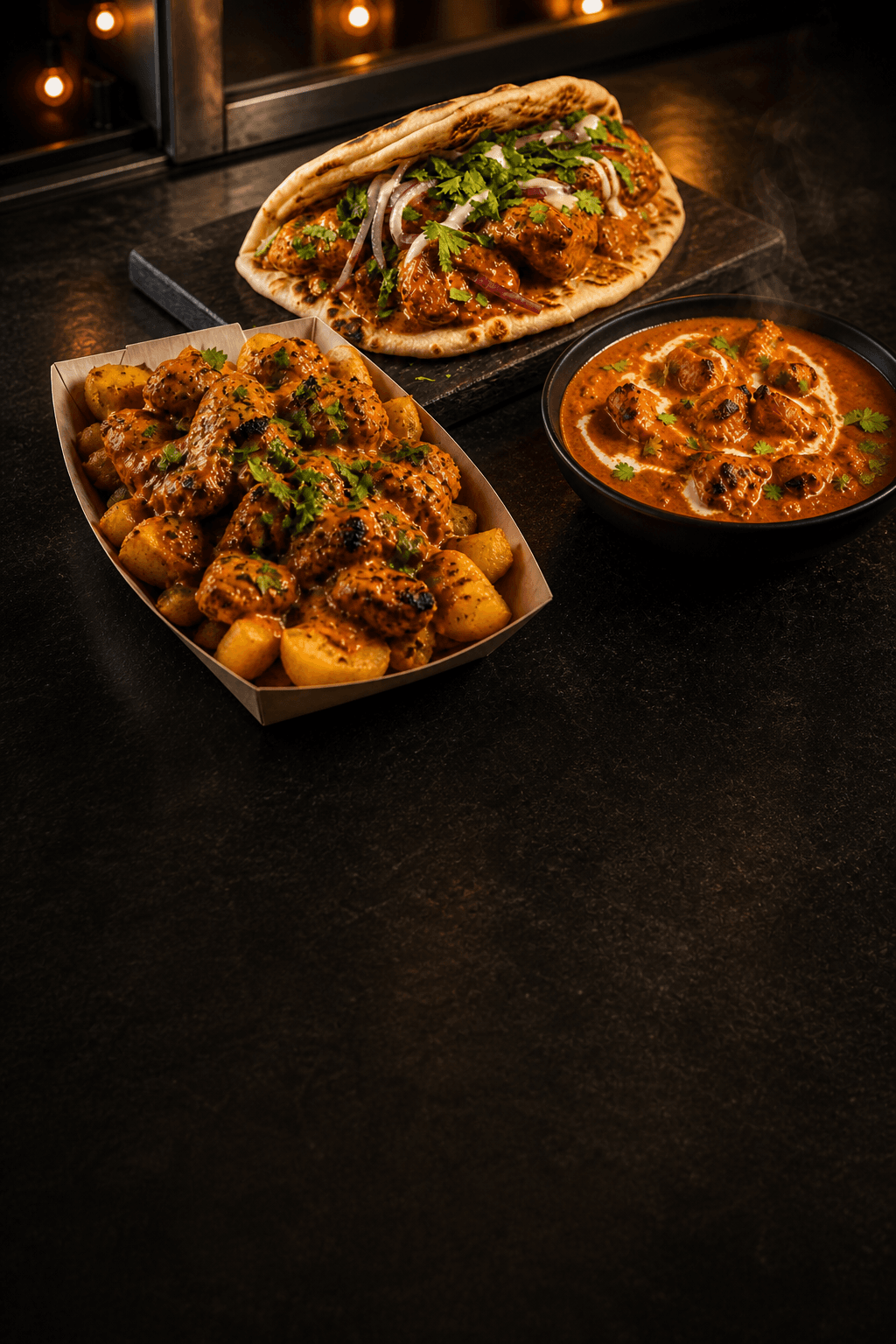 Cheesy naan taco, Punjabi loaded fries and curry from Punjabi Bytes